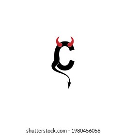 Letter C with devil's horns and tail icon logo design vector template