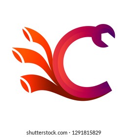 letter c, diamond and exhaust fire mechanic logo
