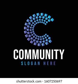 Letter C, Digital Community Logo Ideas. Inspiration logo design. Template Vector Illustration. Isolated On Black Background