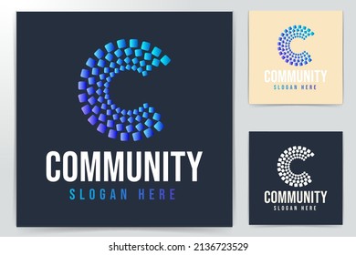 Letter C, Digital Community Logo Ideas. Inspiration logo design. Template Vector Illustration. Isolated On Black Background