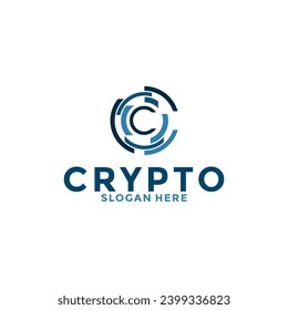 Letter C Digital Crypto currency logo with Blockchain technology. Financial technology logo template