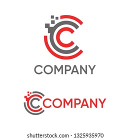 letter c with digital data style