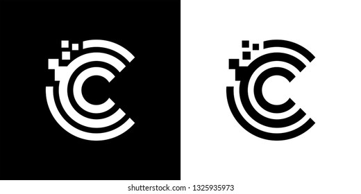 letter c with digital data style