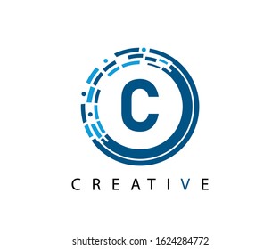 Letter C Digital Network , Technology and digital abstract line network circuit vector logo. .