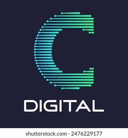 letter C digital or technology logo vector template. Suitable for digital font industry with dot, gradient color and modern style. Also suitable for machine