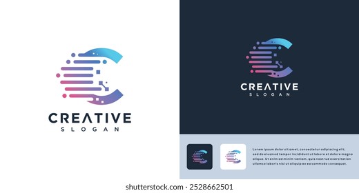 Letter C digital technology logo design template	