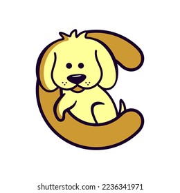 letter C with dog cartoon logo design vector character