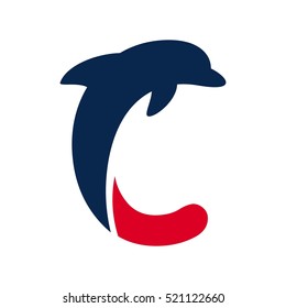 letter C and dolphin icon. logo vector.