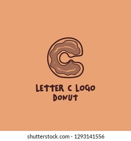 Letter C Donut doughnut logo, food and beverage symbol icon in cartoon playful fun style doodle