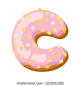 Letter c in donut font vector illustration. Design of alphabet letter from chocolate donut or cookie with icing. Food, dessert, typography concept for bakery or cafe