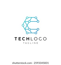 Letter C with Dot Circle Connected as Network Logo Vector design template