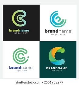 Letra C ponto conexão logotipo design para tecnologia.