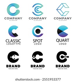 Letra C ponto conexão logotipo design para tecnologia.