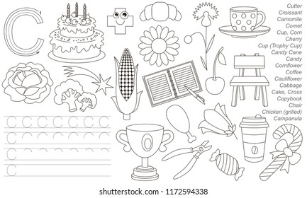 Letter C. Dot to dot educational game for kids.