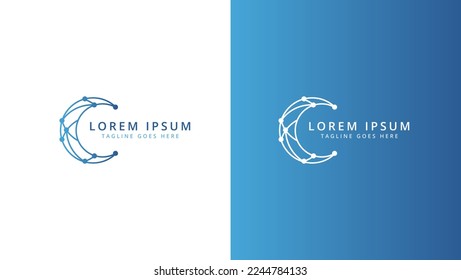 letter C dot technology logo design concept template