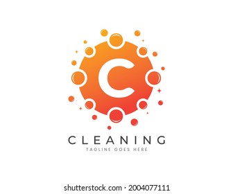 Letter C with Dots and Bubbles. Cleaning Logo Design Template

