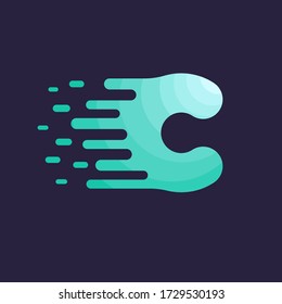 Diseño del logotipo de puntos C. La letra C con la Idea de・el líquido y el Vector Color Verde de Tosca