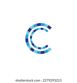 Letter c, double, blue geometric symbol simple logo vector