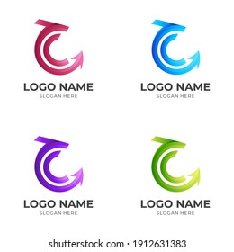 Buchstabe C Drachenlogo, Drache und Buchstabe C, kombiniertes Logo mit 3D-Farbstil