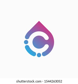 letter C with drop. molecule  Logo design , Lab Logo Design Element , Design Vector with Dots. - VECTOR