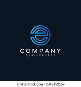 Letter C E CE Or EC Design Logo Icon Vector with Light and Dark Blue.