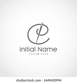 Letter C E Tailor Logo. Needle With Thread Vector Icon. Lettering logo Tailor For Initial Name or Brand.