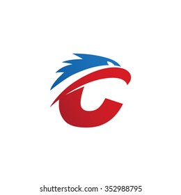 letter C eagle head red blue logo
