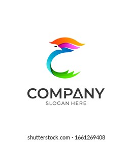 Letter C Eagle Logo Concept with Colorful Style