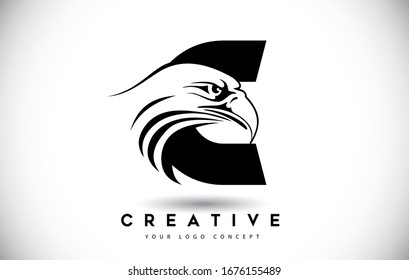 Letter C Eagle Logo Icon with Creative Eagle Head Vector Illustration.