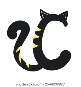 Letter C with ears and a tail, like a cat. Vector illustration