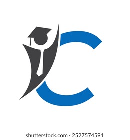 Letra C Educación Logo Concepto Con Sombrero De Graduación. Símbolo de logotipo de graduación de la Academia