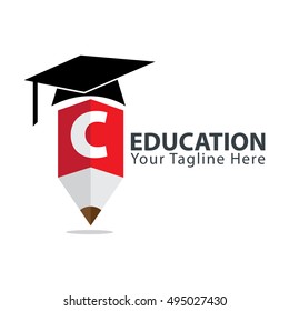 Letter C Education logo concept with pencil and book icon. Design template for education purposes