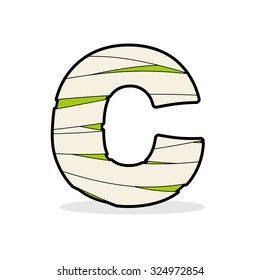 Letter C Egyptian zombies. ABC sign coiled medical bandages. Monster template elements alphabet. Scary concept type as logo.