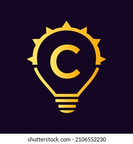Letter C Electric Logo, Letter C With Light Bulb Vector Template. Eco Energy Power Electricity, Think Idea, Inspiration, Energy Recycle Concept