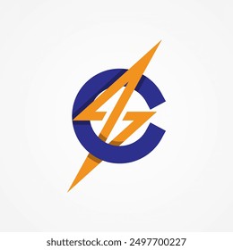 Letter C Electric Logo, letter C with lightning bolt combination, tunder bolt design logo template, vector illustration