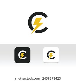 Letter C Electric Logo - Thunder, Lightning, Blitz, Spannung, Abbuchung und Elektrizität Logo Design Idee - Alphabetisches Logo oder Schriftlogo für Buchstabe C