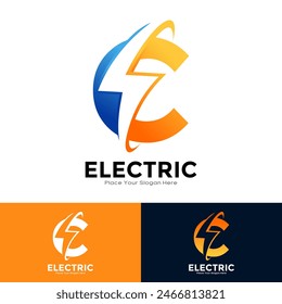 Letter C Electric Logo vector design. Suitable for initial Lightning Bolt,  corporate, technology, and poster illustration symbol