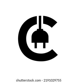 Letra C Concepto de logotipo eléctrico o eléctrico con plantilla de vectores de enchufe eléctrico
