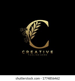 Letter C Elegant Gold  Beautiful Leaf Shape Logo Template