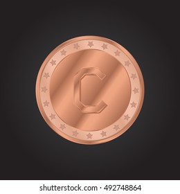Letter C embossed realistic bronze coin precious Icon / Logo Design