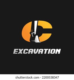 Letter C excavator logo concept template vector.