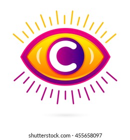 Letter C with eye icon. Vector eye care logo template.
