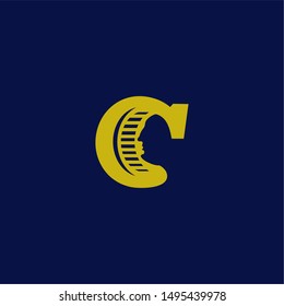 Letter C with face in negative space. Vector sign