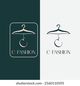 Letter C fashion logo, Hanging letter C vector Icon, boutique logo design. Initial capital C letter hanger icon
