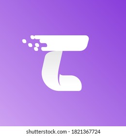 Letter C fast speed logo with checkered pixels pattern on the gradient background. Flat vector design can be used for delivery ads, technology poster, sport identity, etc.