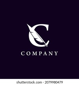Letter C with Feather Quill Pen Notary Writer Journalist Logo Design Inspiration