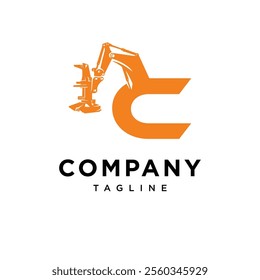 Letter C Feller Buncher Excavator Logo Icon Vector