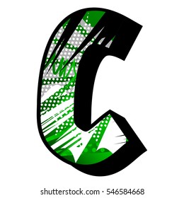 Letter C filled with comic book explosion, background.