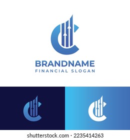Logo del gráfico financiero de la letra C, adecuado para cualquier negocio relacionado con las iniciales de Financial con C.