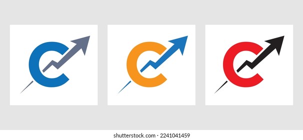 Letter C Financial Logo Template with Marketing Growth Arrow. Marketing And Financial Business Logotype